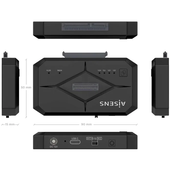 Aisens ASDS-M2SATA04B Estación de Docking para SATA 2.5/3.5 y M.2 NVMe